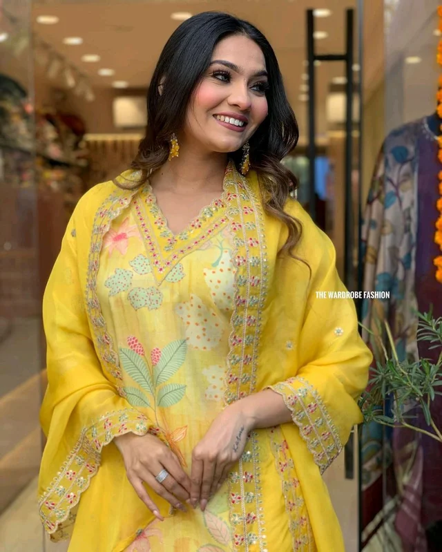 Yellow Muslin Silk Suit