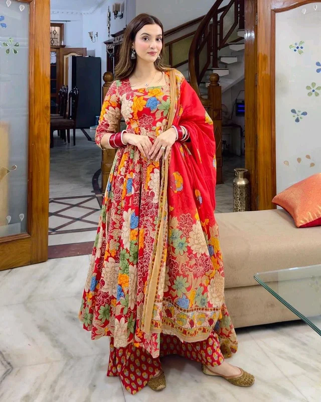 Red Floral Designer Kurti