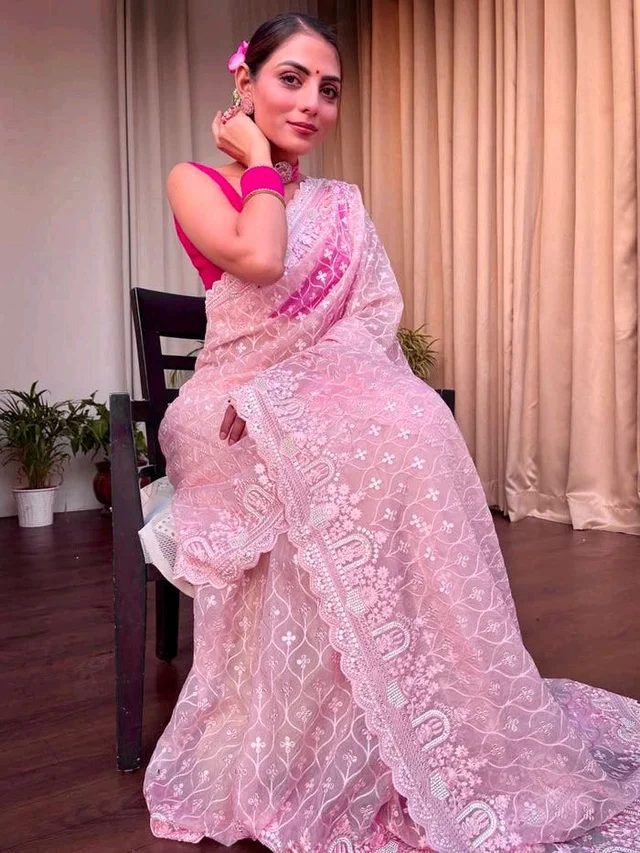 Pink Khadi Organza Saree