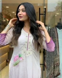 White Floral Kurti Set - White, XXL (44)