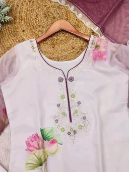 White Floral Kurti Set - White, XXL (44)
