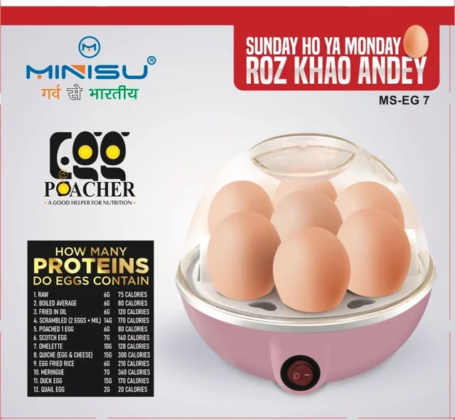 Egg Boiler Electric Automatic Off 7 Egg Poacher for Steaming, Cooking, Boiling and Frying (400 Watts) Multicolour