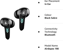 boAt Airdopes 190 True Wireless in Ear Earbuds with Beast Mode(50ms) for Gaming, 40H Playtime, Breathing LEDs, Signature Sound, Quad Mics Enx Tech, ASAP Charge & BT v5.3 - White