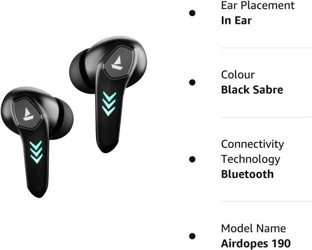 boAt Airdopes 190 True Wireless in Ear Earbuds with Beast Mode(50ms) for Gaming, 40H Playtime, Breathing LEDs, Signature Sound, Quad Mics Enx Tech, ASAP Charge & BT v5.3 - White