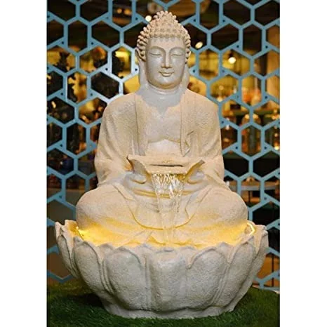  Water Fountain Fiber Buddha Water Fountain (Cream) with Light & Water Pump