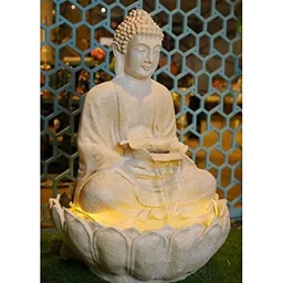 Water Fountain Fiber Buddha Water Fountain (Cream) with Light & Water Pump - 3Feet, Cream