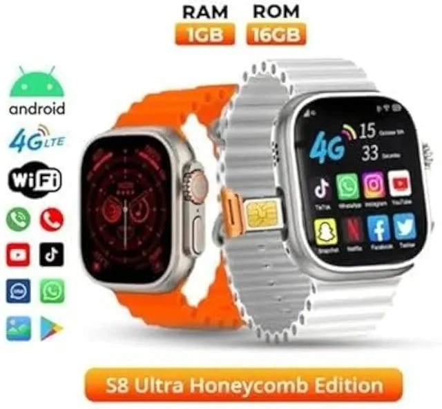 Ultra Smartwatch - 4G Simcard Supported Android Smartwatch - Black