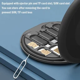 Multi-Functional Fast Charging Data Cable Set Type C Charging Card with Pin for Apple, Android, Round Storage Box, Compact and Portable USB Data Cable Storage Box Travel Cable Set - Black