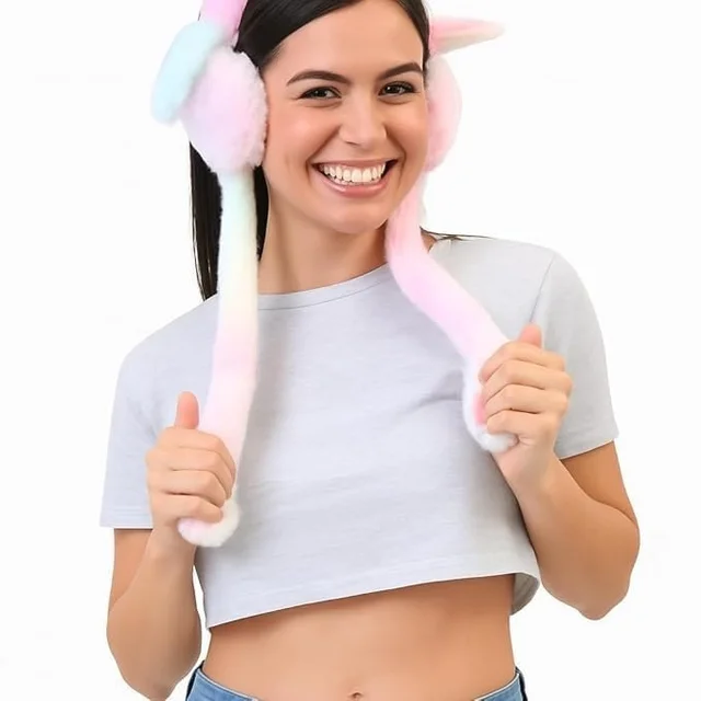 Moving Ear Earmuffs, Interactive Winter, Cozy Plush Winter Ear Warmer (Pack Of 2 Pc ) - Free Size, Multicolor Mix