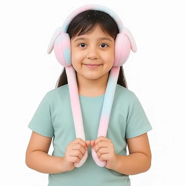 Moving Ear Earmuffs, Interactive Winter, Cozy Plush Winter Ear Warmer (Pack Of 2 Pc ) - Free Size, Multicolor Mix