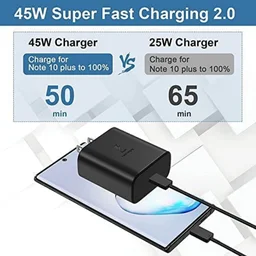 45W USB-C Charger, Samsung Ultra Fast Charger Type C for Samsung Galaxy S23 Ultra/S23+/S22/S21 Ultra/S21 Plus 5G/Note 20 Ultra/S20/S20 Ultra/Note 20, PPS Adapter+ Cable - Black - Black