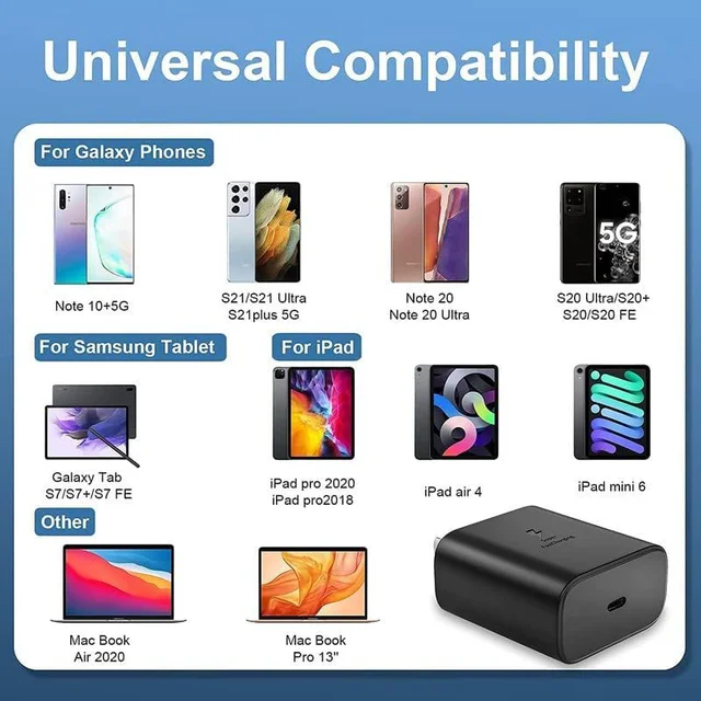 45W USB-C Charger, Samsung Ultra Fast Charger Type C for Samsung Galaxy S23 Ultra/S23+/S22/S21 Ultra/S21 Plus 5G/Note 20 Ultra/S20/S20 Ultra/Note 20, PPS Adapter+ Cable - Black - Black