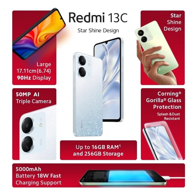 Redmi 13C 5G MediaTek Dimensity 6100+ 5G 90Hz Display - 256 GB, Starfrost White