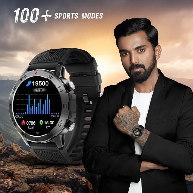 beatXP Super AMOLED Duke Rugged 1.43” Round Bluetooth Calling Smart Watch, Functional Crown - Standard, Army Green