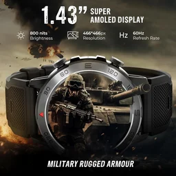 beatXP Super AMOLED Duke Rugged 1.43” Round Bluetooth Calling Smart Watch, Functional Crown - Standard, Army Green