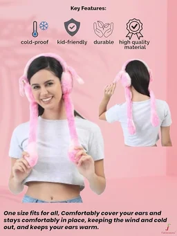 Moving Ear Earmuffs, Interactive Winter, Cozy Plush Winter Ear Warmer (Pack Of 2 Pc ) - Free Size, Multicolor Mix