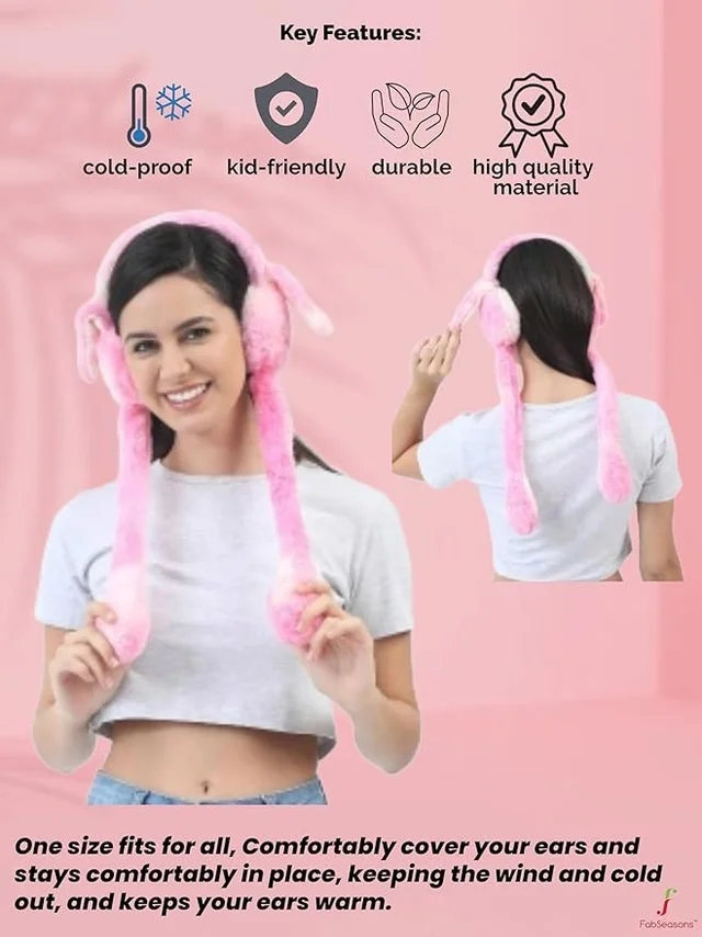 Moving Ear Earmuffs, Interactive Winter, Cozy Plush Winter Ear Warmer (Pack Of 2 Pc ) - Free Size, Multicolor Mix