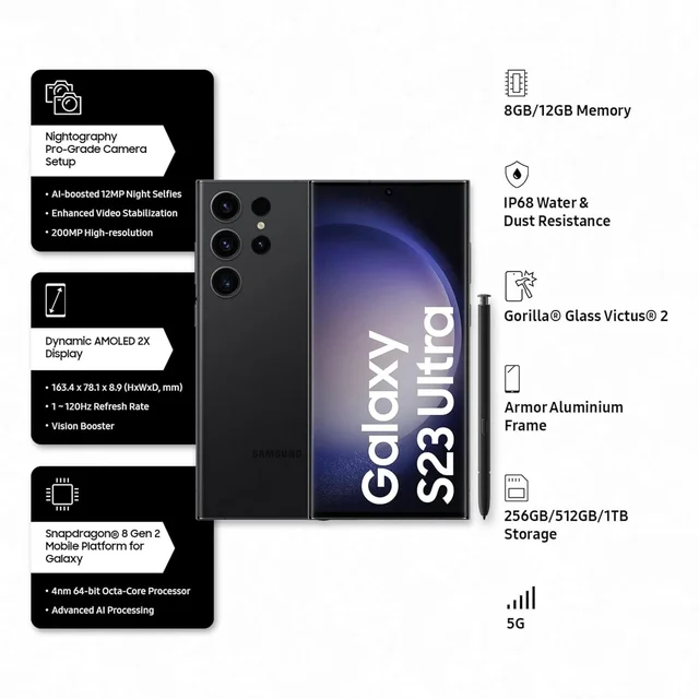 Samsung S23 Ultra Renewed 3 Month Seller Warranty - 256GB, Phantom Black