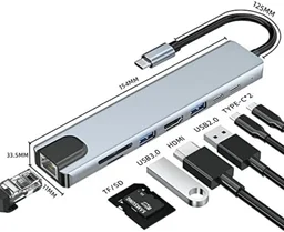 8 in 1 USB Hub - USB C 3.1 to HDTV 4K LAN Ethernet USB3.0 USB 2.0 TF SD Card Slot Reader Type C Charge Hub for MacBook/Samsung/Dell/USB C Devices