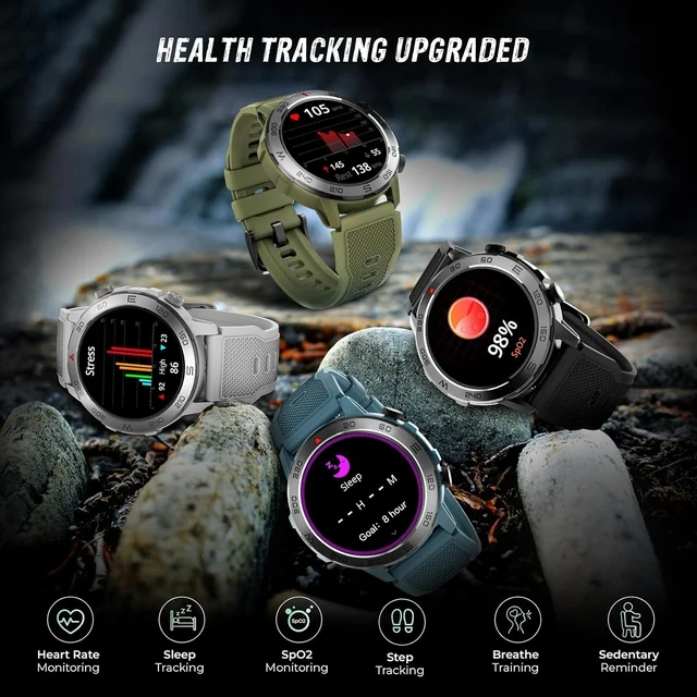 beatXP Super AMOLED Duke Rugged 1.43” Round Bluetooth Calling Smart Watch, Functional Crown - Standard, Army Green