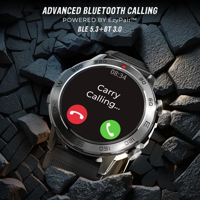 beatXP Super AMOLED Duke Rugged 1.43” Round Bluetooth Calling Smart Watch, Functional Crown - Standard, Army Green