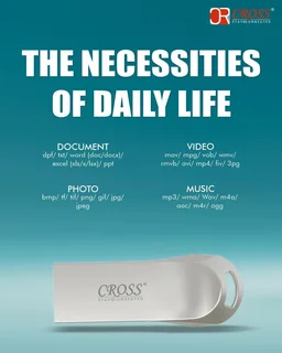 CROSS 3.0 USB Flash Drive/Pen Drive with Metal Body - Silver | External Storage Device 4GB 8GB 16GB 32GB 64GB 128GB Pen Drive | Compatible with Laptop, Desktop, Projector, Car, Audio 1yr Warranty - 32GB