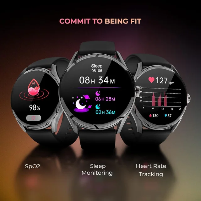 beatXP Vega 1.43" (3.6 cm) Super AMOLED Display, One-Tap Bluetooth Calling Smart Watch, 466 * 466px, 1000 Nits Brightness, Always On Display, 24/7 Health Monitoring, IP68 - Gold