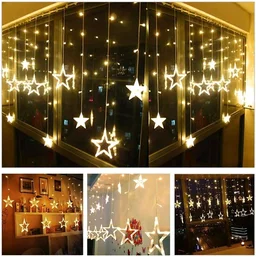 10 Star Curtain String Decorative Led Lights with 8 Mode - 2.5 Meter (1 Curtain) - Gold Light