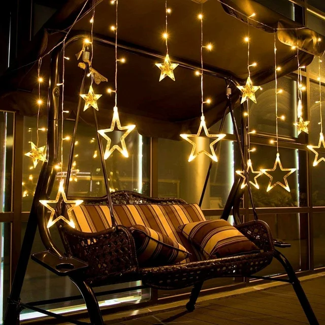 10 Star Curtain String Decorative Led Lights with 8 Mode - 2.5 Meter (1 Curtain) - Gold Light