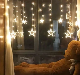 10 Star Curtain String Decorative Led Lights with 8 Mode - 2.5 Meter (1 Curtain) - Gold Light
