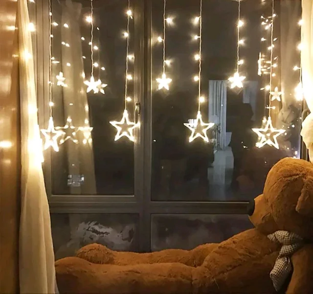 10 Star Curtain String Decorative Led Lights with 8 Mode - 2.5 Meter (1 Curtain) - Gold Light