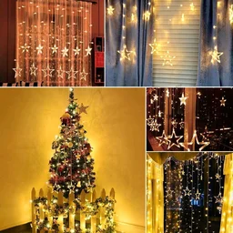10 Star Curtain String Decorative Led Lights with 8 Mode - 2.5 Meter (1 Curtain) - Gold Light