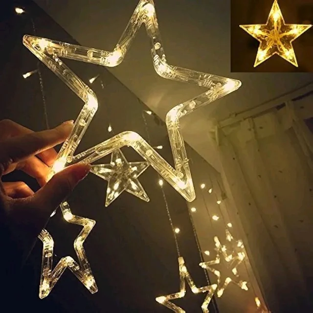 10 Star Curtain String Decorative Led Lights with 8 Mode - 2.5 Meter (1 Curtain) - Gold Light