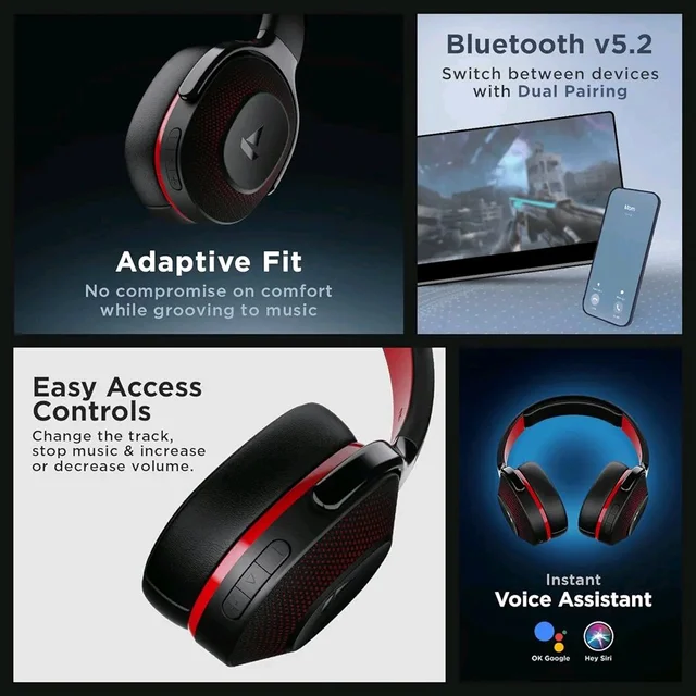 boAt Rockerz 425 Bluetooth Wireless Over Ear Headphones with Mic Signature Sound, Beast Mode for Gaming 30 Days Replacement Warranty Open Box - Gray