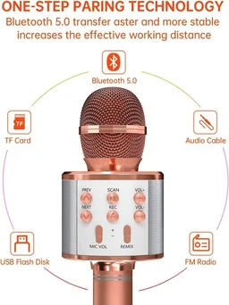 Wireless Singing Mike Multi-Function Bluetooth Karaoke Mic with Microphone Speaker for All Smart Phones