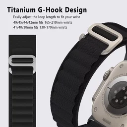 Alpine Loop Compatible with Apple Watch Strap 42mm 44mm 45mm 49mm, Textile Nylon Rugged with Titanium Metal G‑Hook Band Compatible for iWatch Band Series Ultra 8 7 6 5 4 3 2 1 SE ( Black)