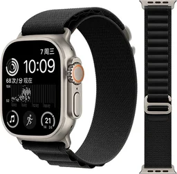 Alpine Loop Compatible with Apple Watch Strap 42mm 44mm 45mm 49mm, Textile Nylon Rugged with Titanium Metal G‑Hook Band Compatible for iWatch Band Series Ultra 8 7 6 5 4 3 2 1 SE ( Black)