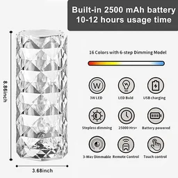 Crystal Touch Table Lamp LED Night Light, 16 Colors Rechargeable Line Diamond Table Lamp with Touch Control , USB Table Lamps, Romantic Lighting Decor for Bedroom (line Style)