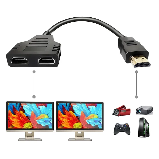 HDMI Splitter 1 in 2 Out HDMI Male to Dual HDMI Female 1 to 2 Way for HDMI HD, LED, LCD, TV (in Both Display Same Screen Will Play