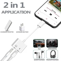 Lightning to 3.5mm Headphones Dongle Jack Adapter for iPhone,2 in 1 Charger and Aux Audio (Pack of 2 )