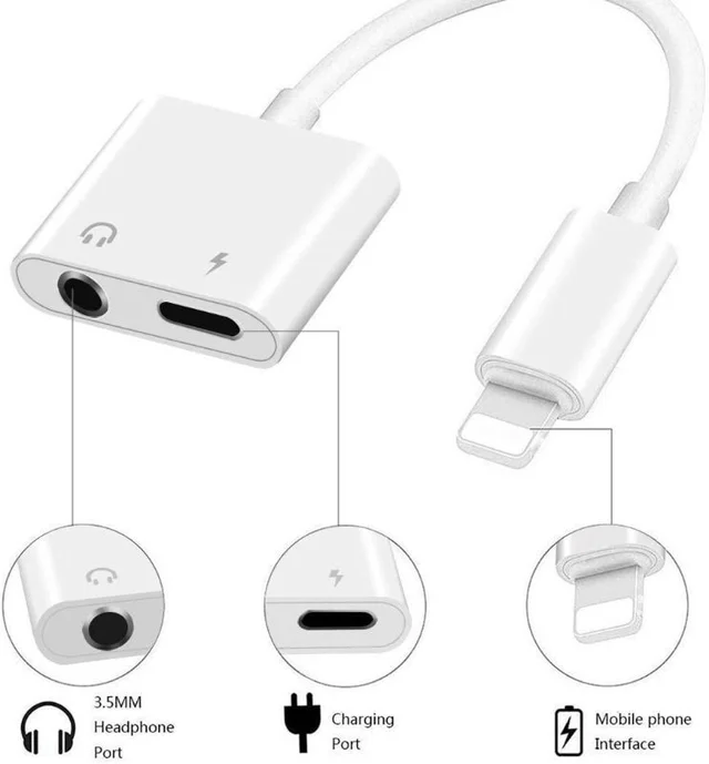 Lightning to 3.5mm Headphones Dongle Jack Adapter for iPhone,2 in 1 Charger and Aux Audio (Pack of 2 )