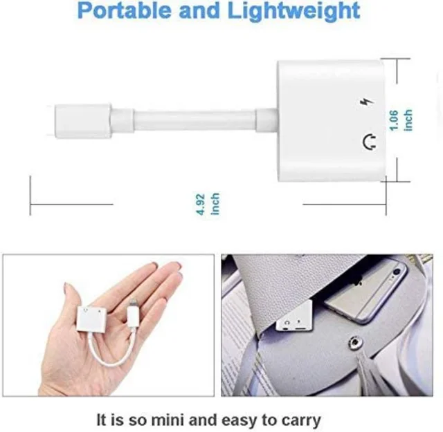 Lightning to 3.5mm Headphones Dongle Jack Adapter for iPhone,2 in 1 Charger and Aux Audio (Pack of 2 )