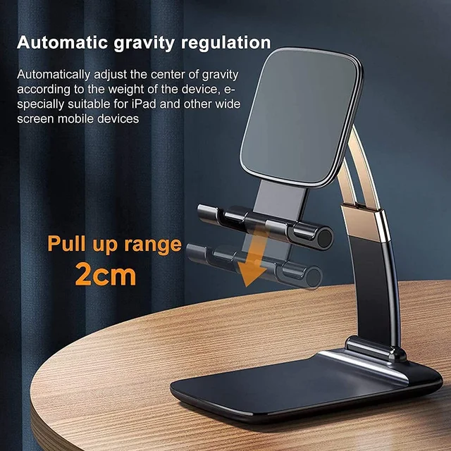 Mobile Holder for Table, Foldable Universal Mobile Stand for Desk with Adjustable Height & Angle (Black)