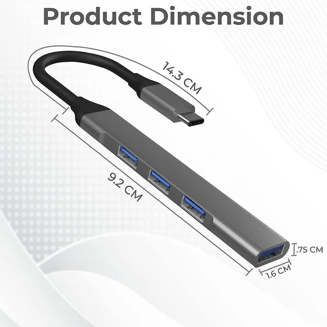 4 in 1 Portable USB C Hub (Type-C to 4 USB-A Ports)with Aluminum Shell, USB Port Hub 3.0(Pack of 2 ) - Gray