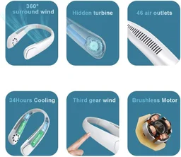 Portable Neck Fan, Personal Mini USB Bladeless Neck Fan 20Hrs Play 9000mah Handfree Neckband Hanging Fans, No Curly Hair Wearable Necklace for Camping Hiking Outdoor Travel