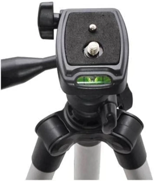 Tripod 3110 Stand with 3-Way Head Tripod 3110 with Mobile Phone Holder Mount Tripod Kit, (Silver, Supports Up to 1100 g)