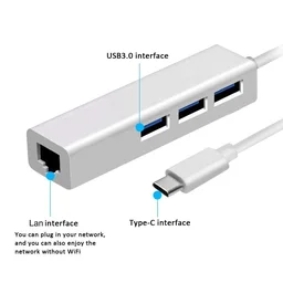 Type -C to 3-Port USB Hub + RJ45 Adapter - Type-C to Gigabit Ethernet LAN Network+3 USB Ports Converter for MacBook/Pro/iMac/ChromeBook/Pixel...
