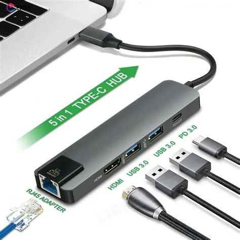 Type-C To HDMI 5 IN 1 Lan+Type-c+USB 3.0+HDMI - Gray