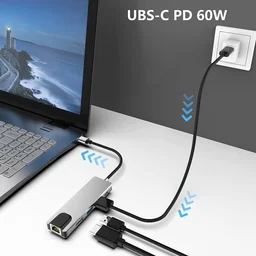 Type-C To HDMI 5 IN 1 Lan+Type-c+USB 3.0+HDMI - Gray