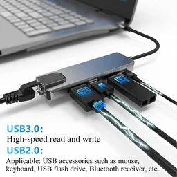Type-C To HDMI 5 IN 1 Lan+Type-c+USB 3.0+HDMI - Gray